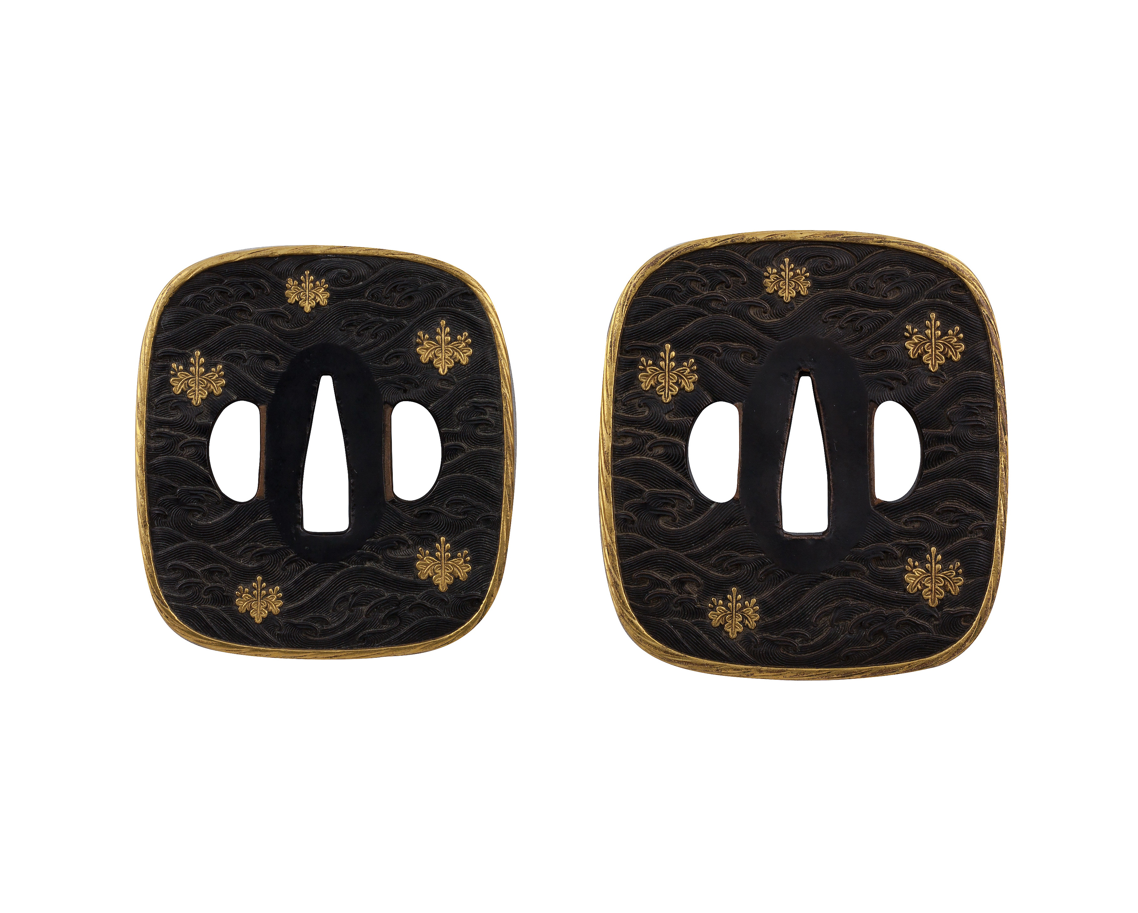 Pair of tsuba for the daisho set, decorated with the coats of arms «flowers of pavonia»